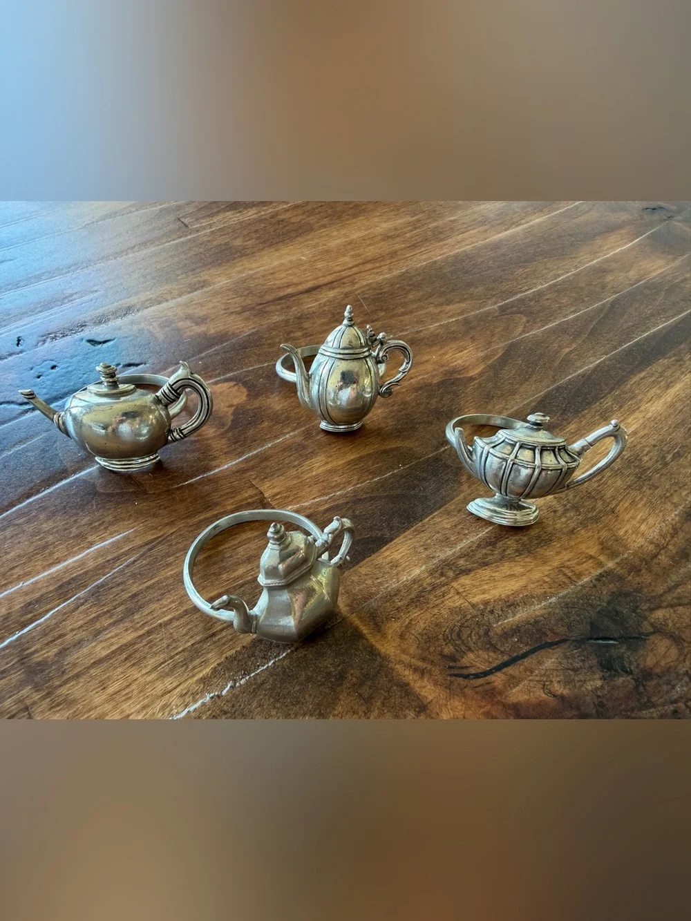 Silver Teapot Napkin Rings - Set of 4